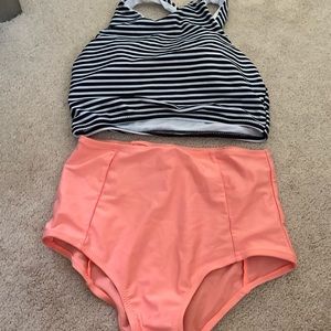 NWOT black/white/orange high waisted bathing suit
